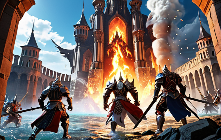 **
"Epic Seven Knights battle scene in the Celestial Tower. Water heroes facing fire enemies. Elemental weaknesses emphasized with visual effects. Dynamic action, vibrant colors, fantasy setting."
**