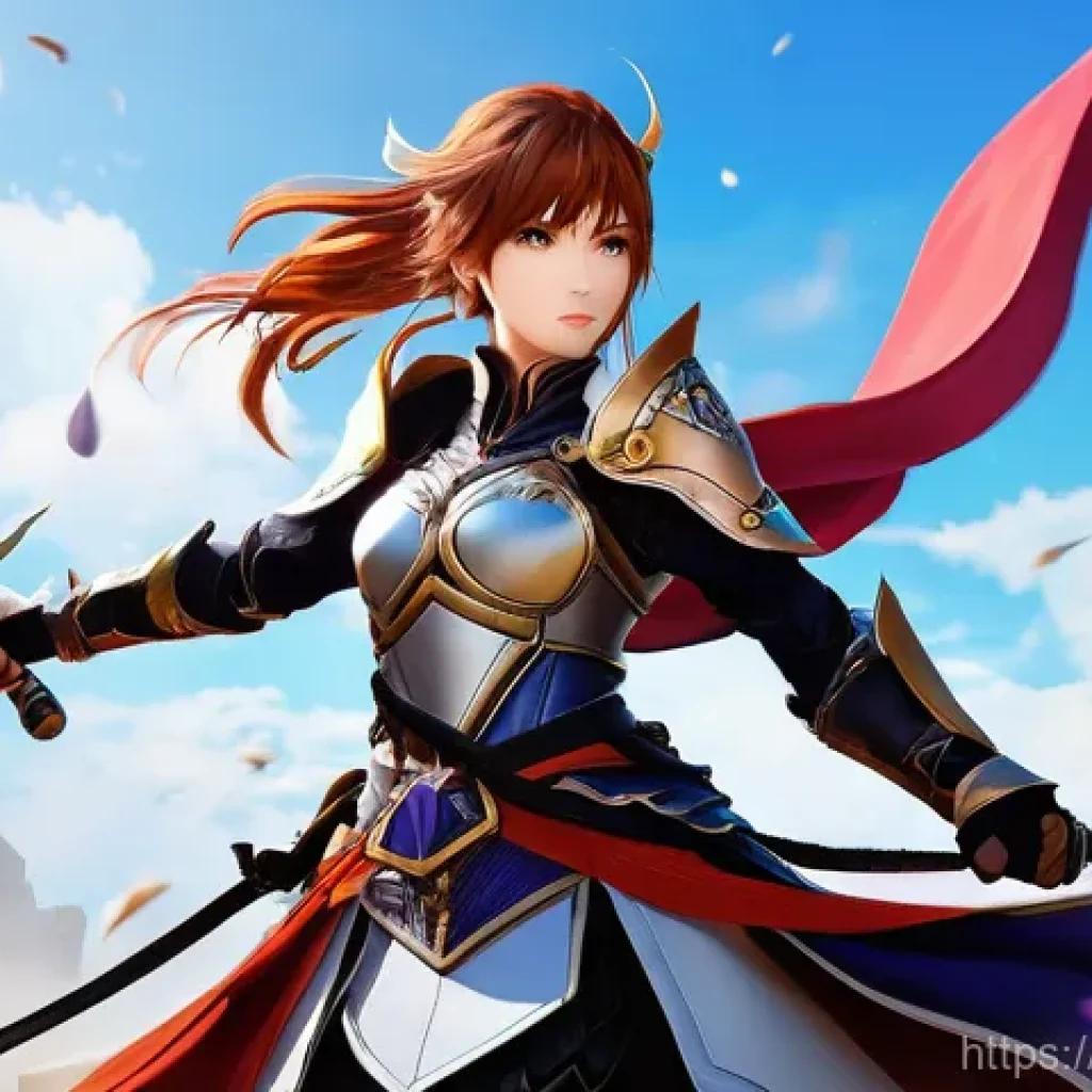 세븐나이츠 콜라보 이벤트 리뷰 - **Prompt 1: Kagura, The Arena's Tide-Turner**
A full-body illustration of Kagura from Seven Knig...