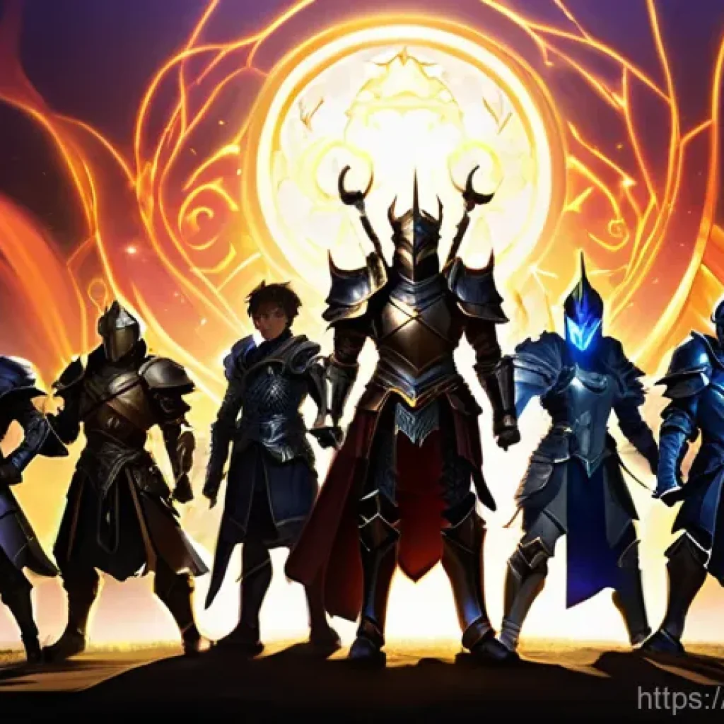 세븐나이츠 과금 유저 추천 아이템 - **Prompt:** A dynamic and epic scene featuring a diverse ensemble of Seven Knights Re:BIRTH heroes i...