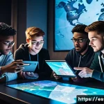 세븐나이츠 커뮤니티 활용법 - **A vibrant online gaming community discussion.** A diverse group of young adults and teenagers, cas...