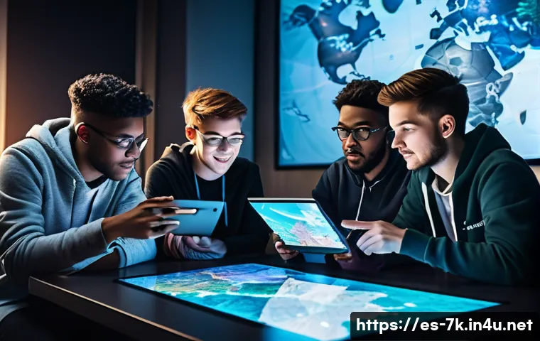 세븐나이츠 커뮤니티 활용법 - **A vibrant online gaming community discussion.** A diverse group of young adults and teenagers, cas...