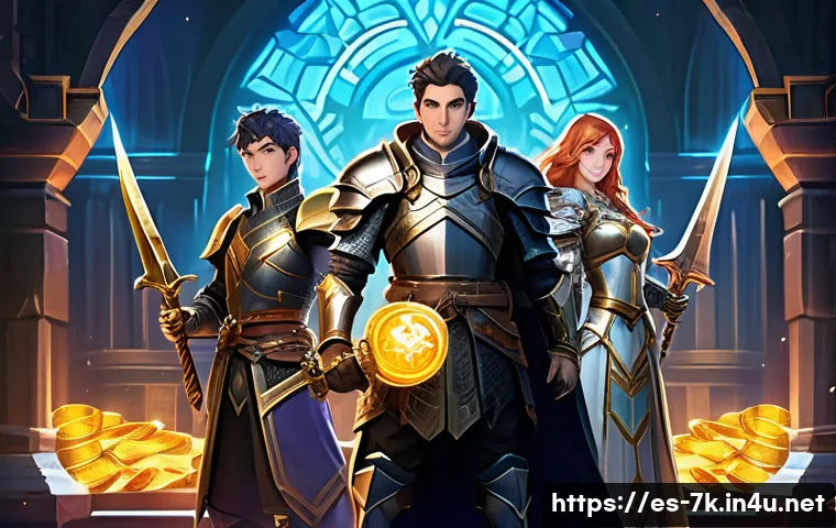 세븐나이츠 신규 이벤트 정보 - **Prompt Title: Unveiling the Legendary Event Rewards**
    **Prompt:** A diverse group of four hero...